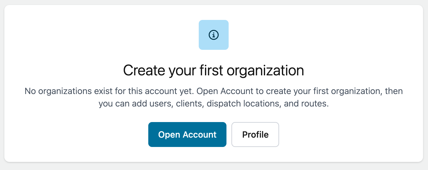 Create first organization screen